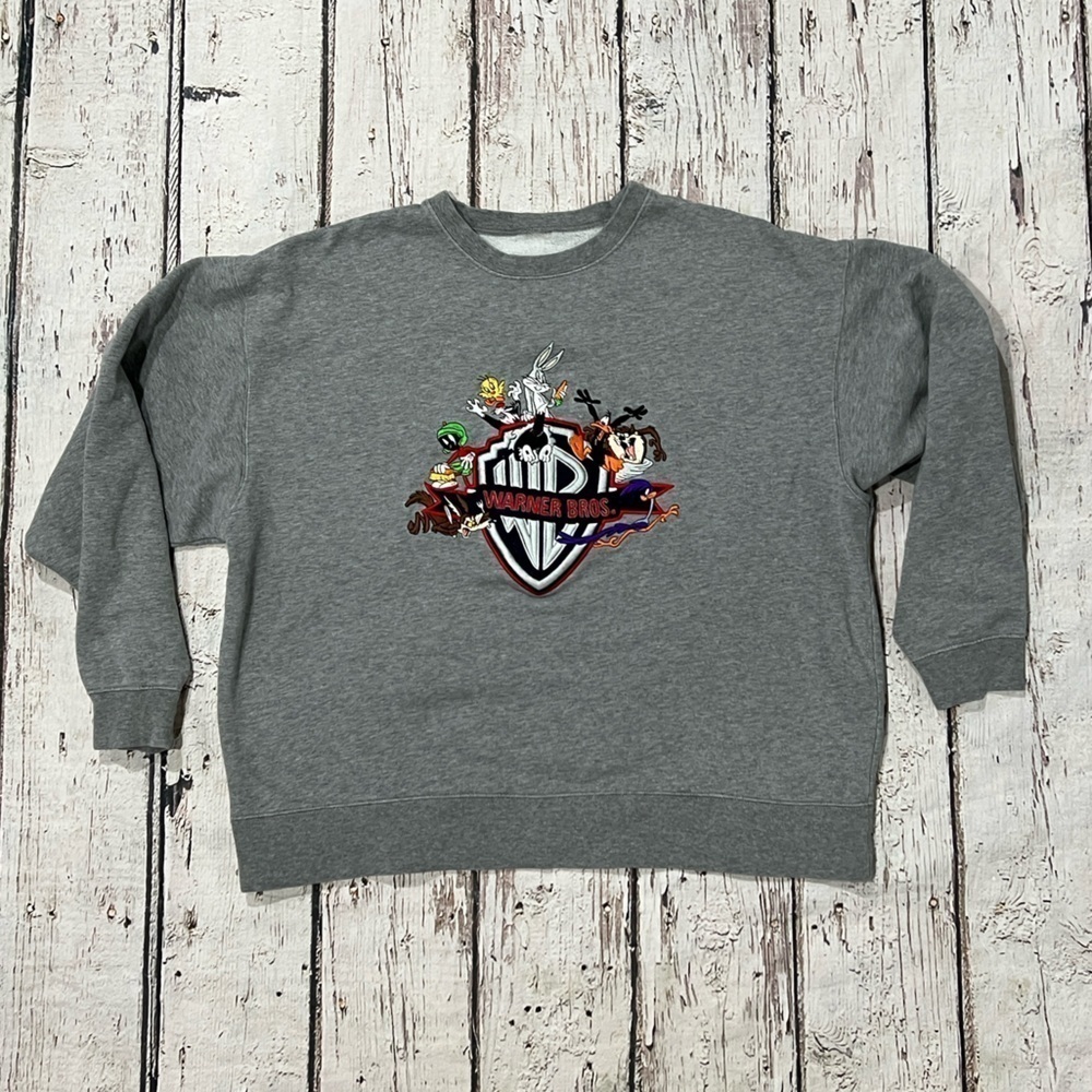 Vintage 1990s Warner Bros Looney Tunes Cartoon Gray Stitched Sweatshirt